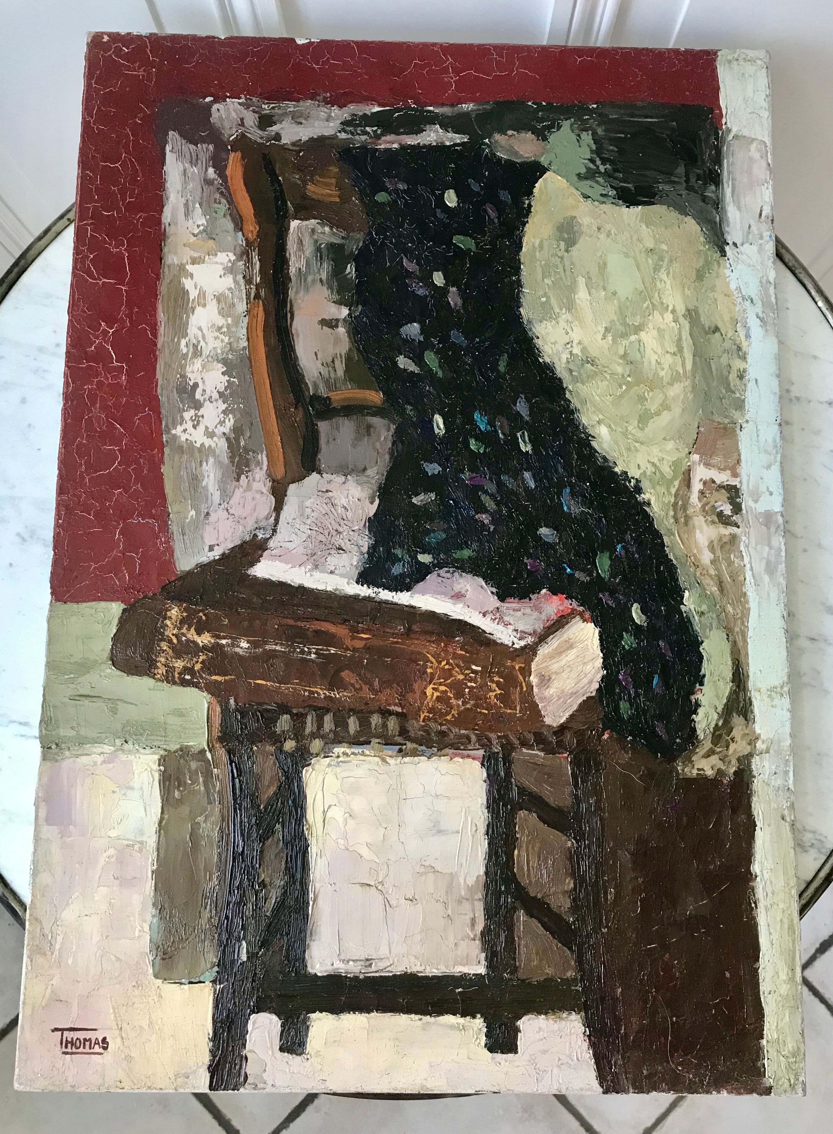 Oil painting on canvas Still life chair signed 50s