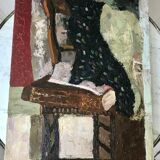 Oil painting on canvas Still life chair signed 50s