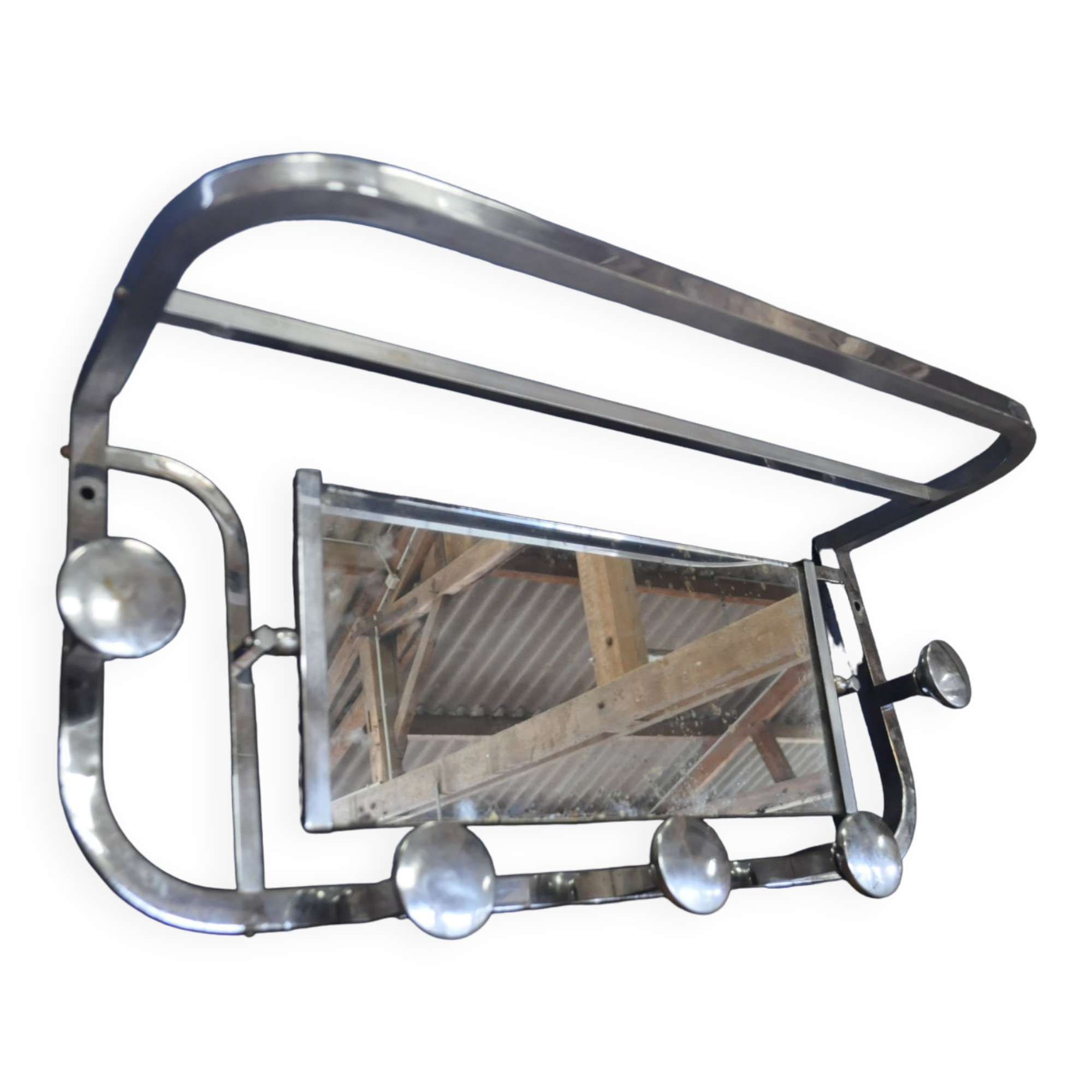 Aluminum wall coat rack.