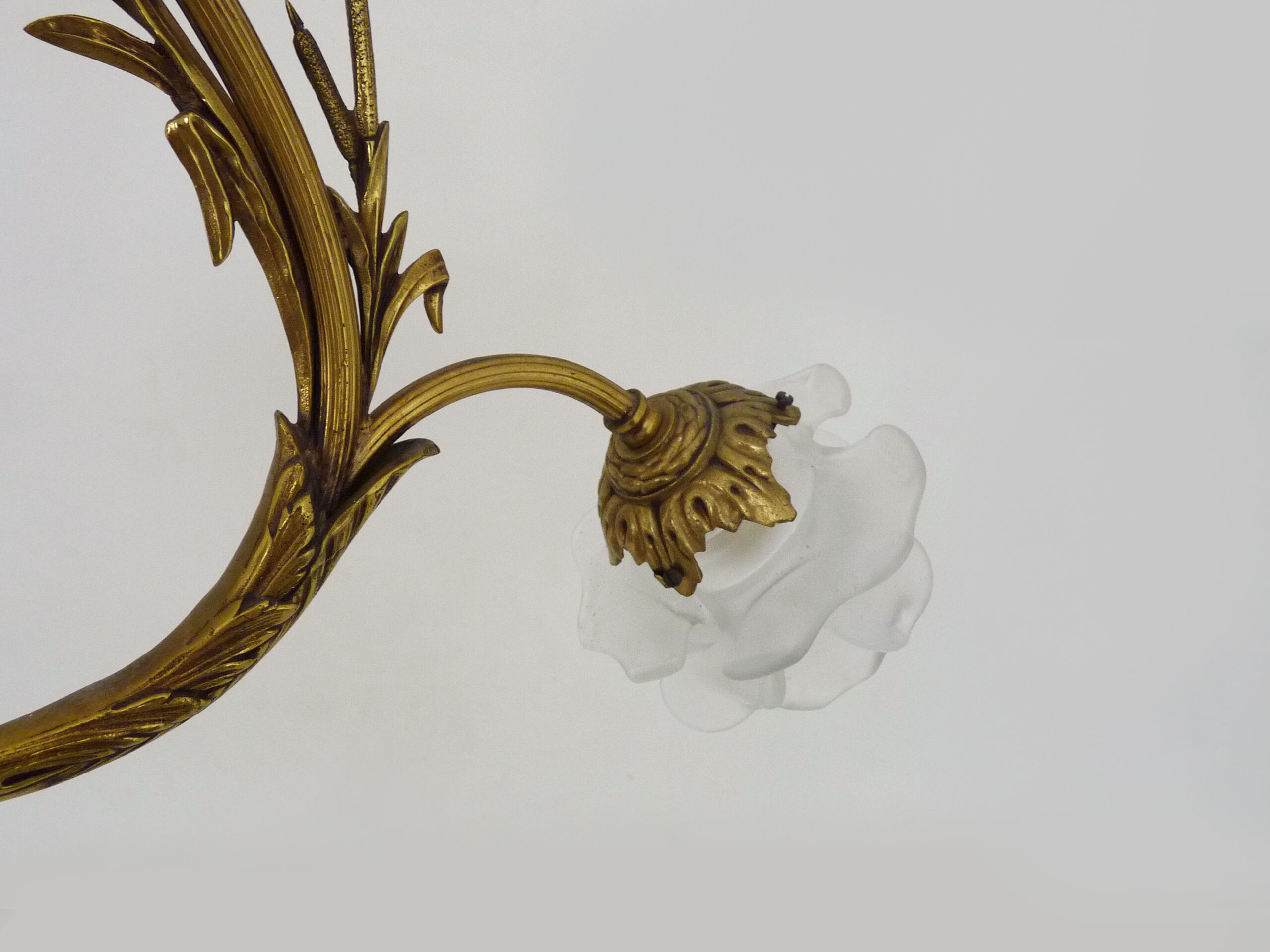 Bronze chandelier with 4-burner glass tulips, chandelier 70s