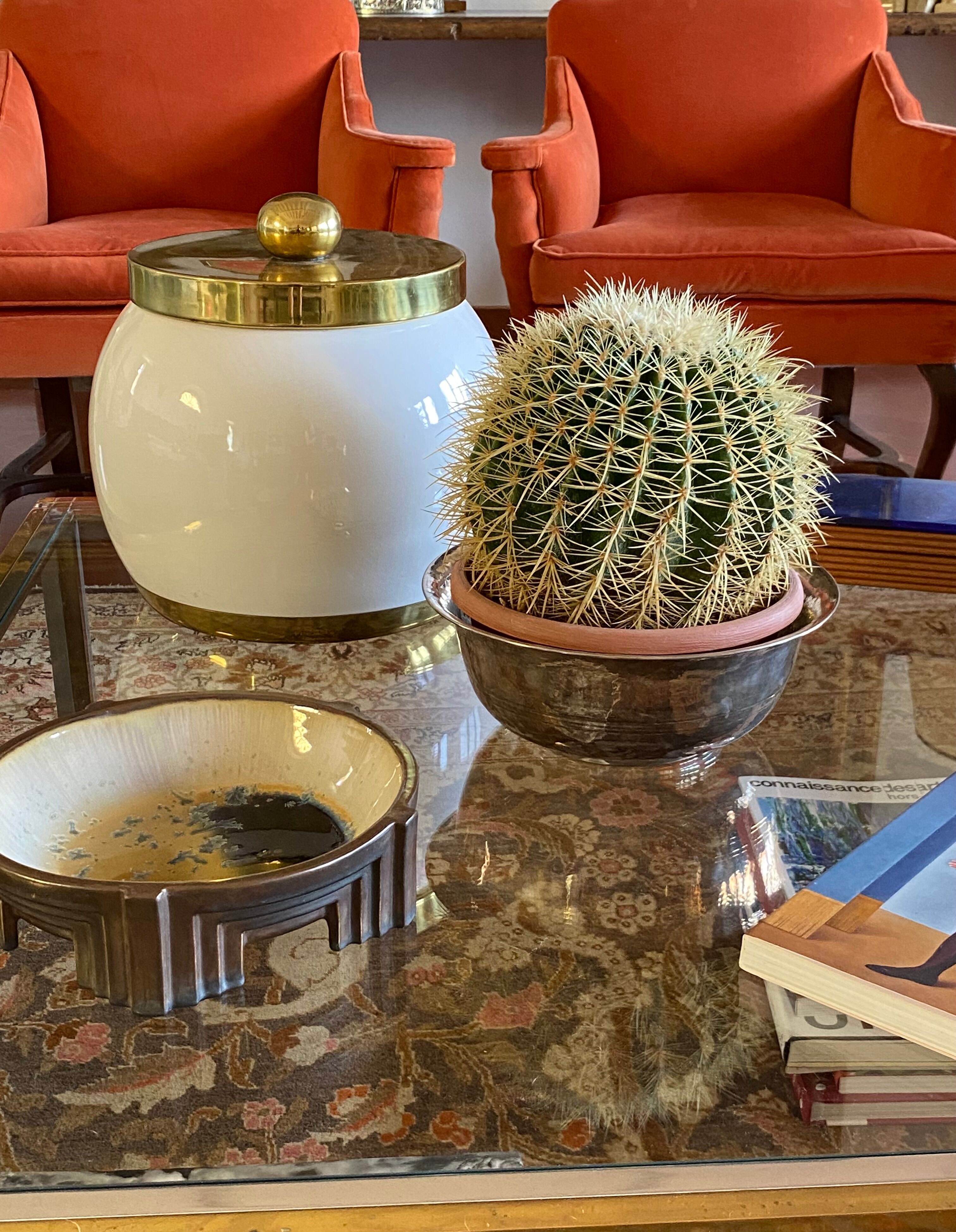 Hollywood regency white ceramic bucket, Italy, ca. 1970