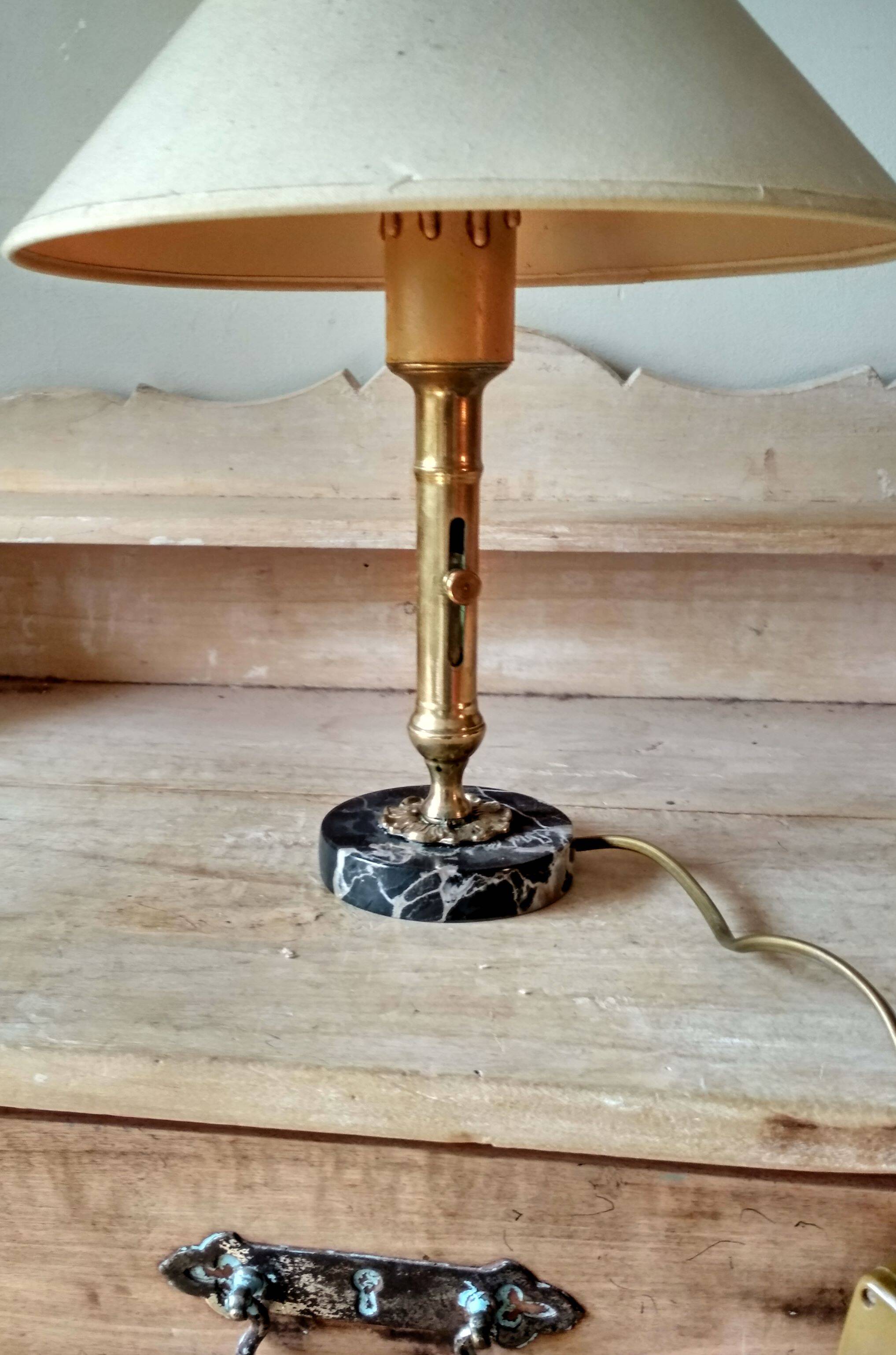 Table lamp with brass candle holder and marble base