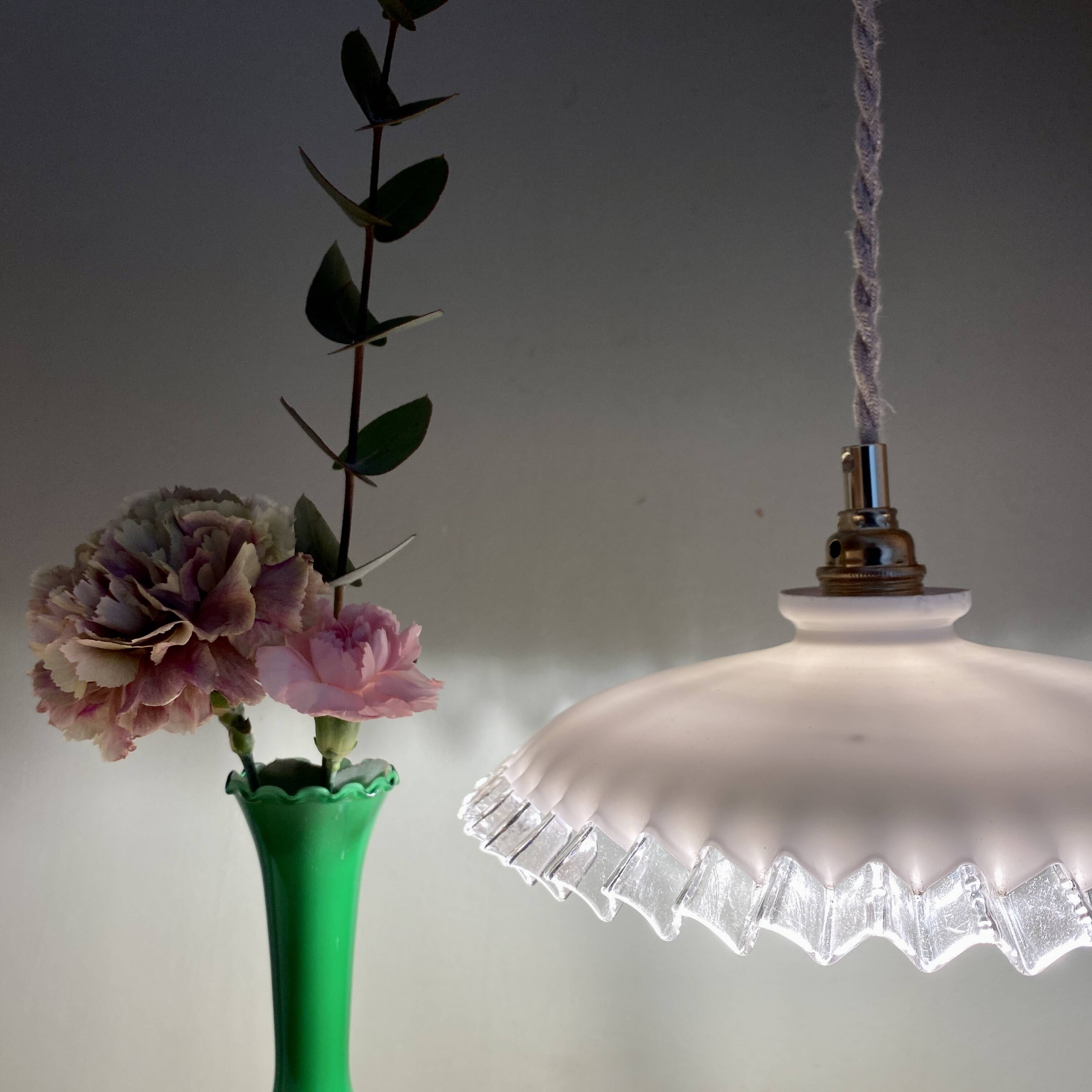 Vintage lampshade pendant light in white opaline