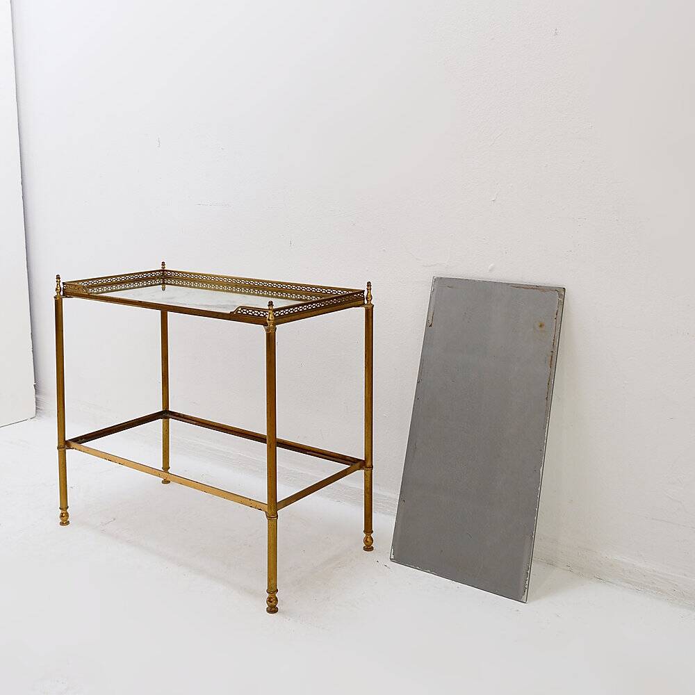 Two-tier side table with eglomisé mirror by Maison Jansen, French.