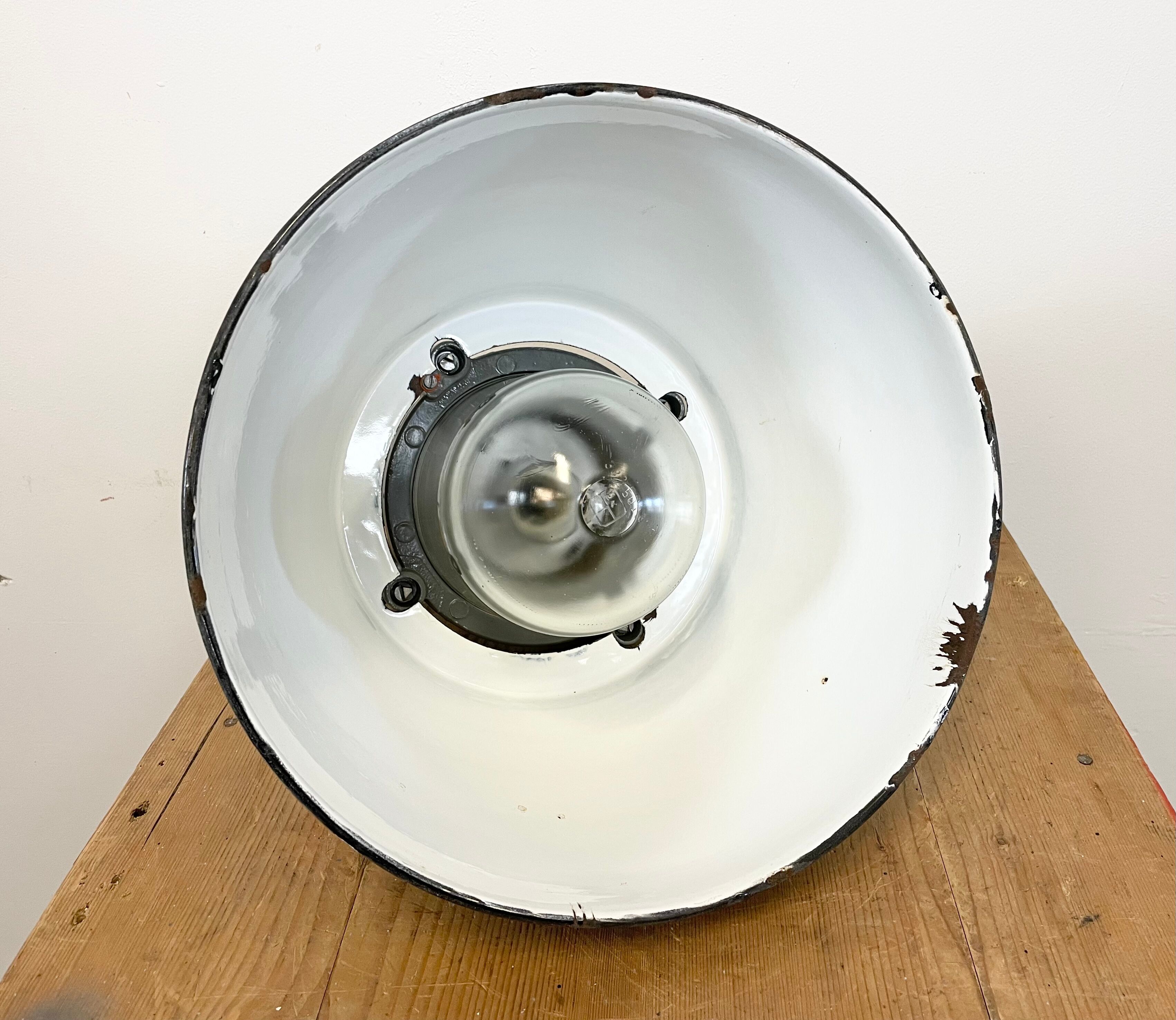 Dark grey explosion proof lamp with black enameled shade, 1970s