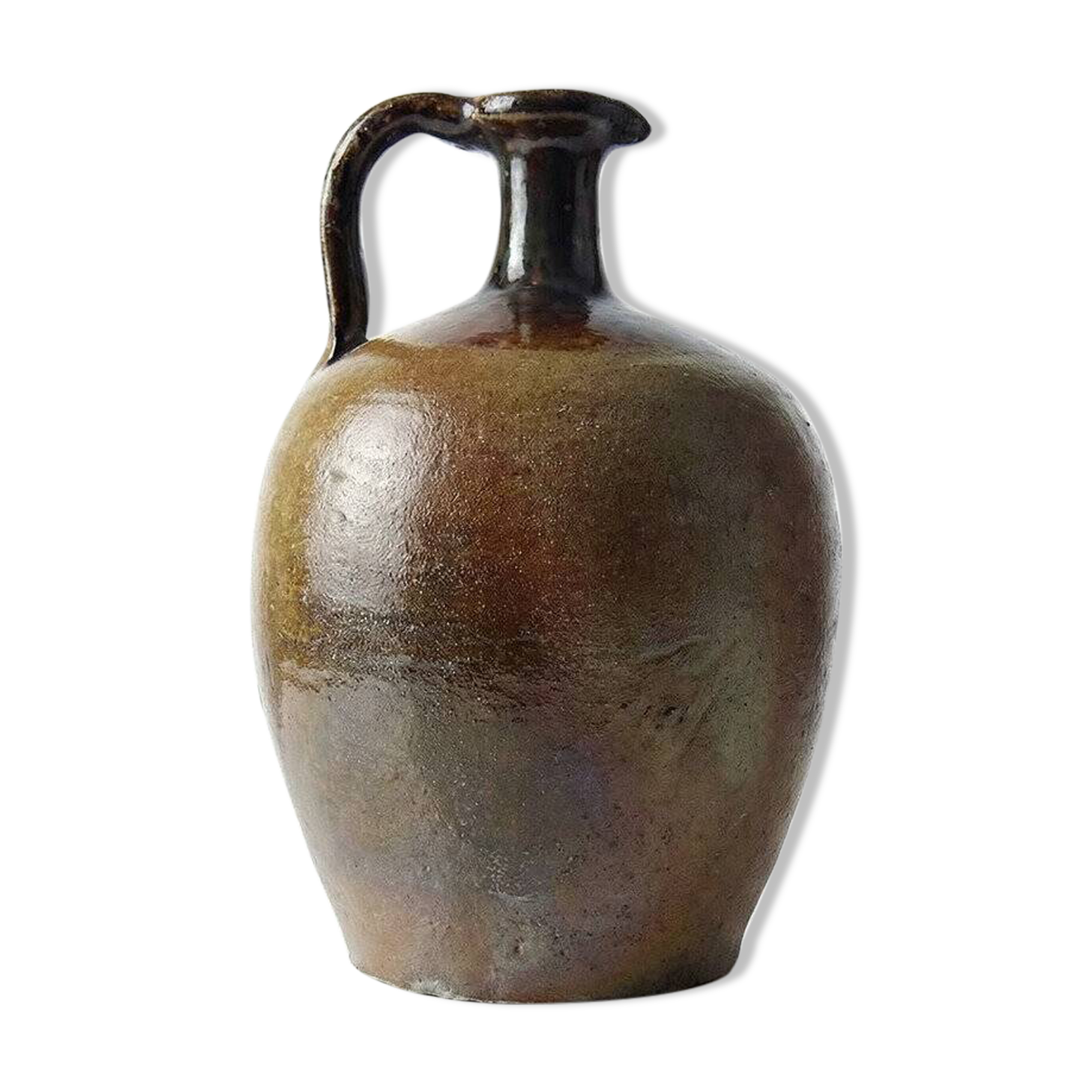 Ancient cruche from the 19th-20th century, artisanal glazed stoneware from Puisaye.