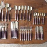 Antique wood and brass cutlery set – 41 pieces