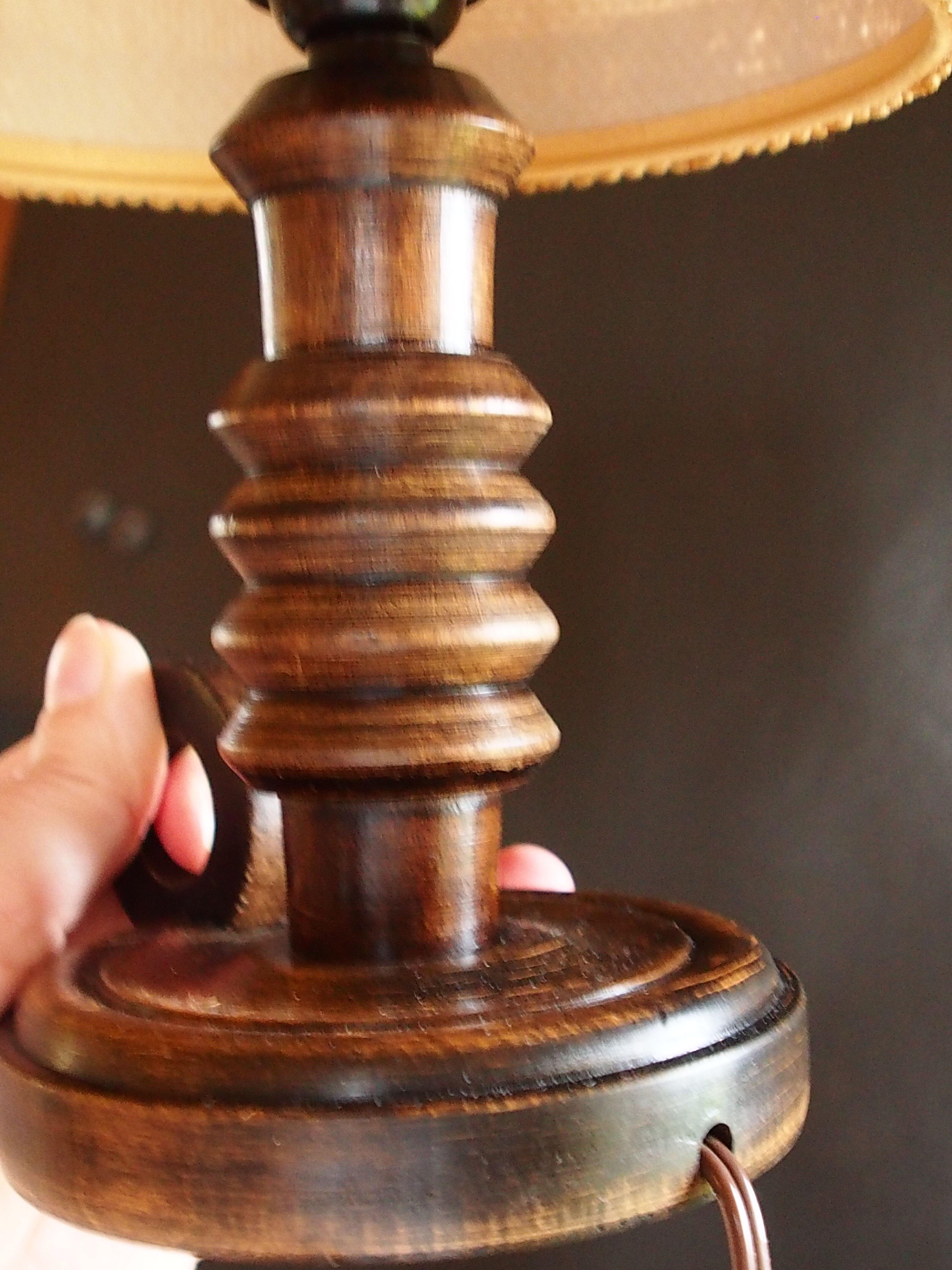 Vintage turned wooden candle holder lamp