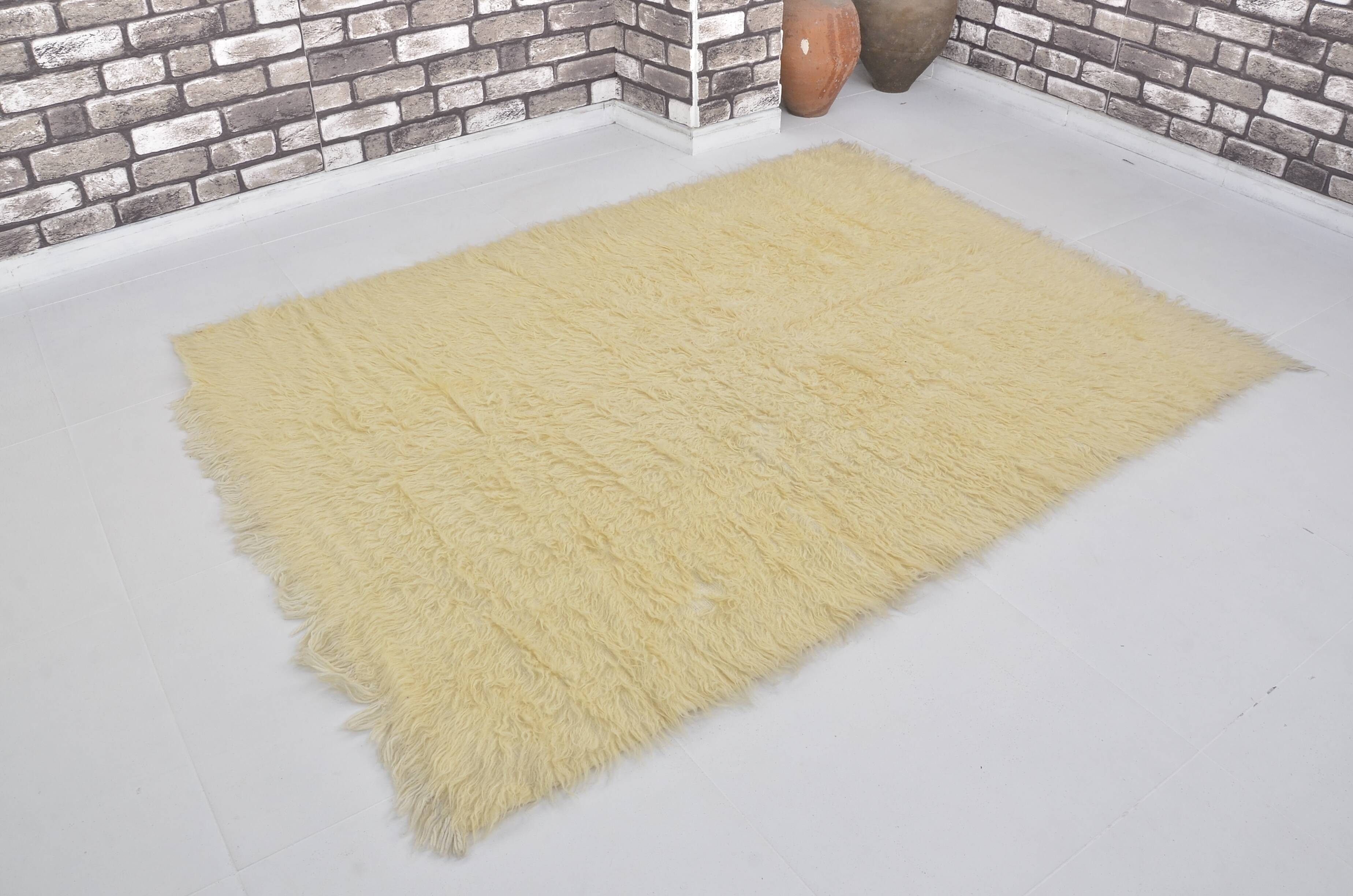 White Vintage Angora Wool Rug sku 1681