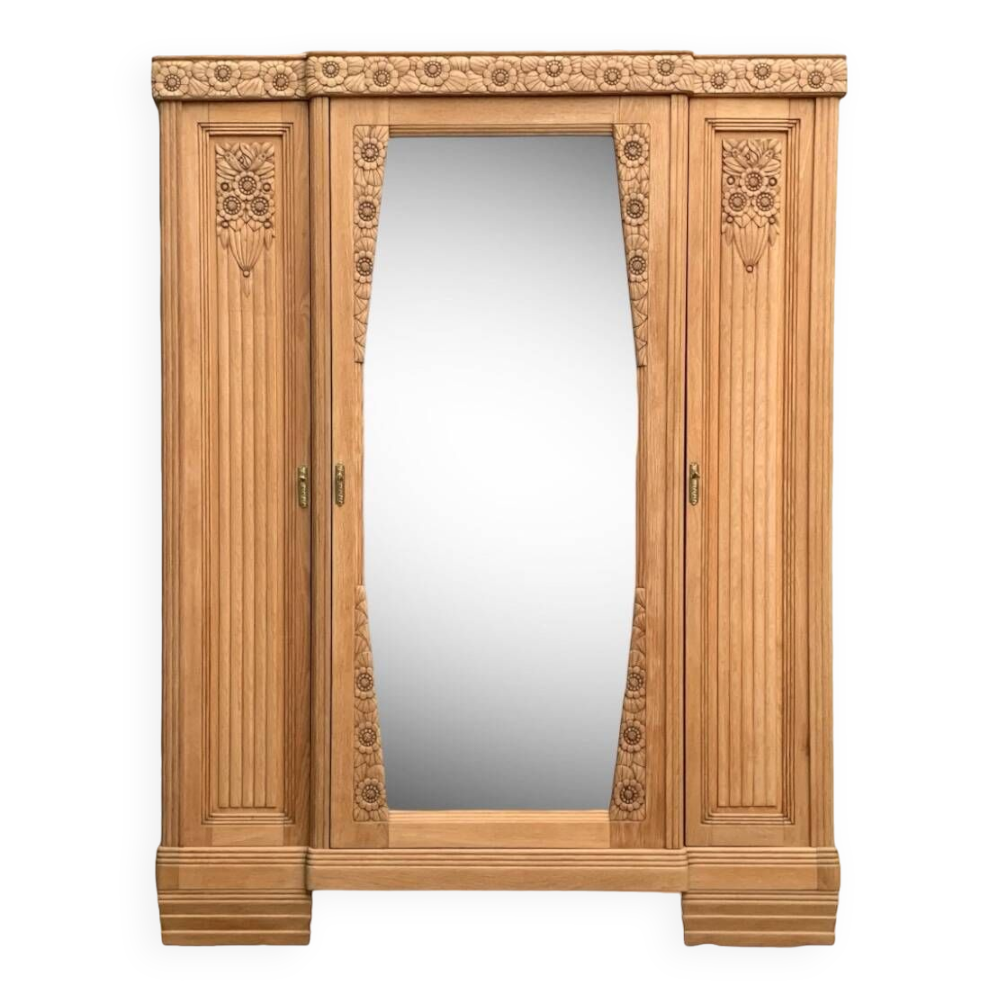 Parisian Art Deco style wardrobe in solid raw oak, 1950