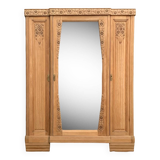 Parisian Art Deco style wardrobe in solid raw oak, 1950