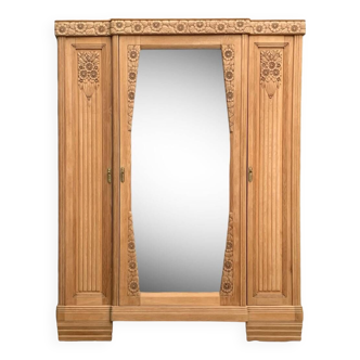 Parisian Art Deco style wardrobe in solid raw oak, 1950