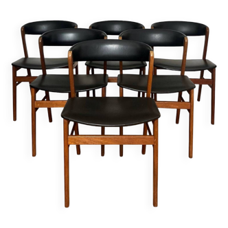 Six chaises de salle à manger danoises modernes du milieu du siècle en teck par Sax