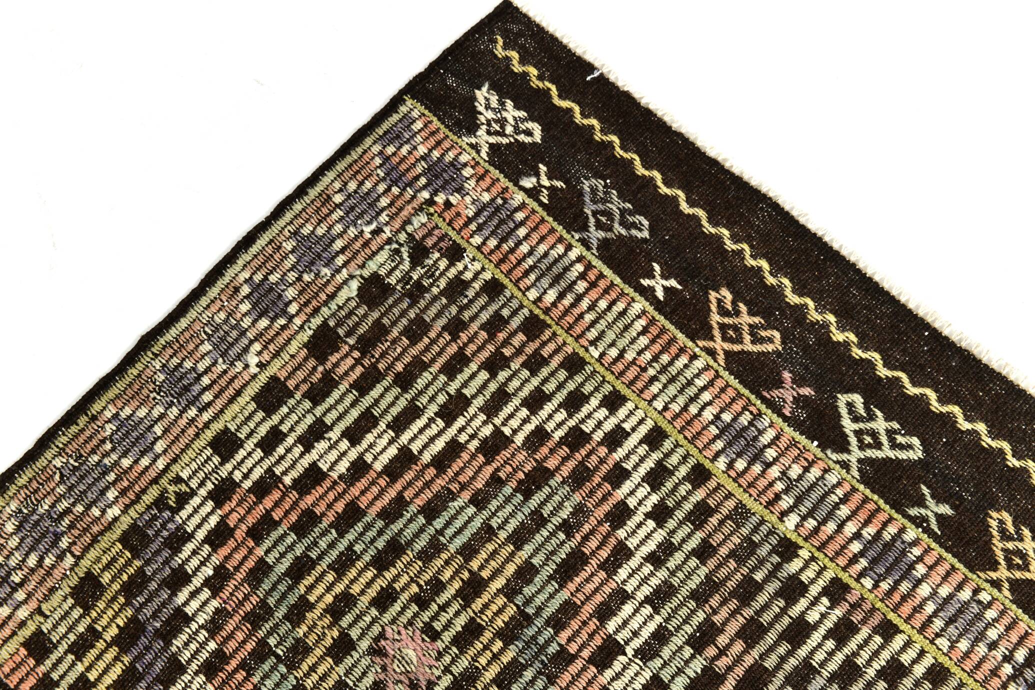 6x9 Yellow Brown Vintage Kilim Rug 199x264Cm