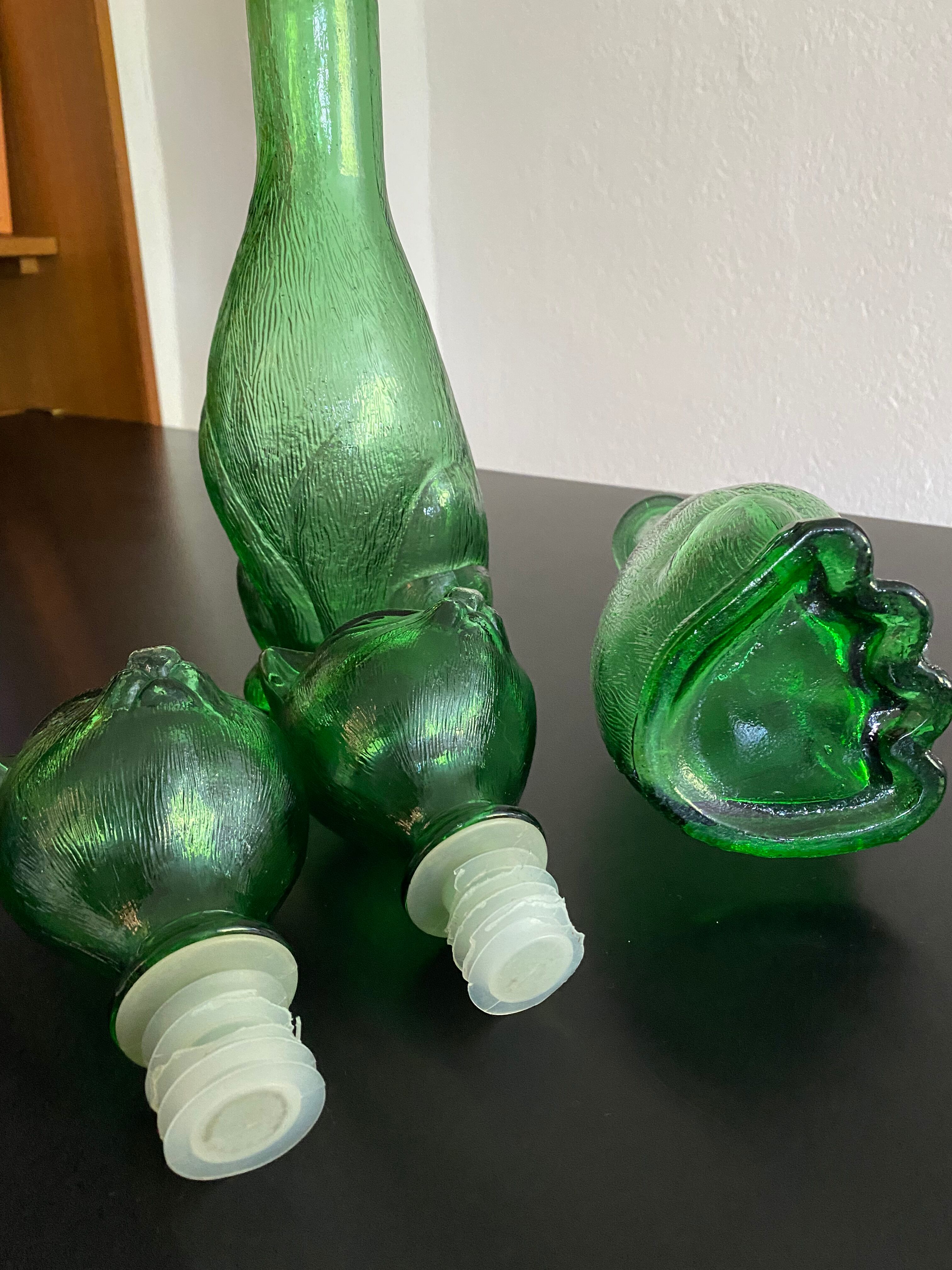 Pair of zoomorphic bottles vintage Italian glass