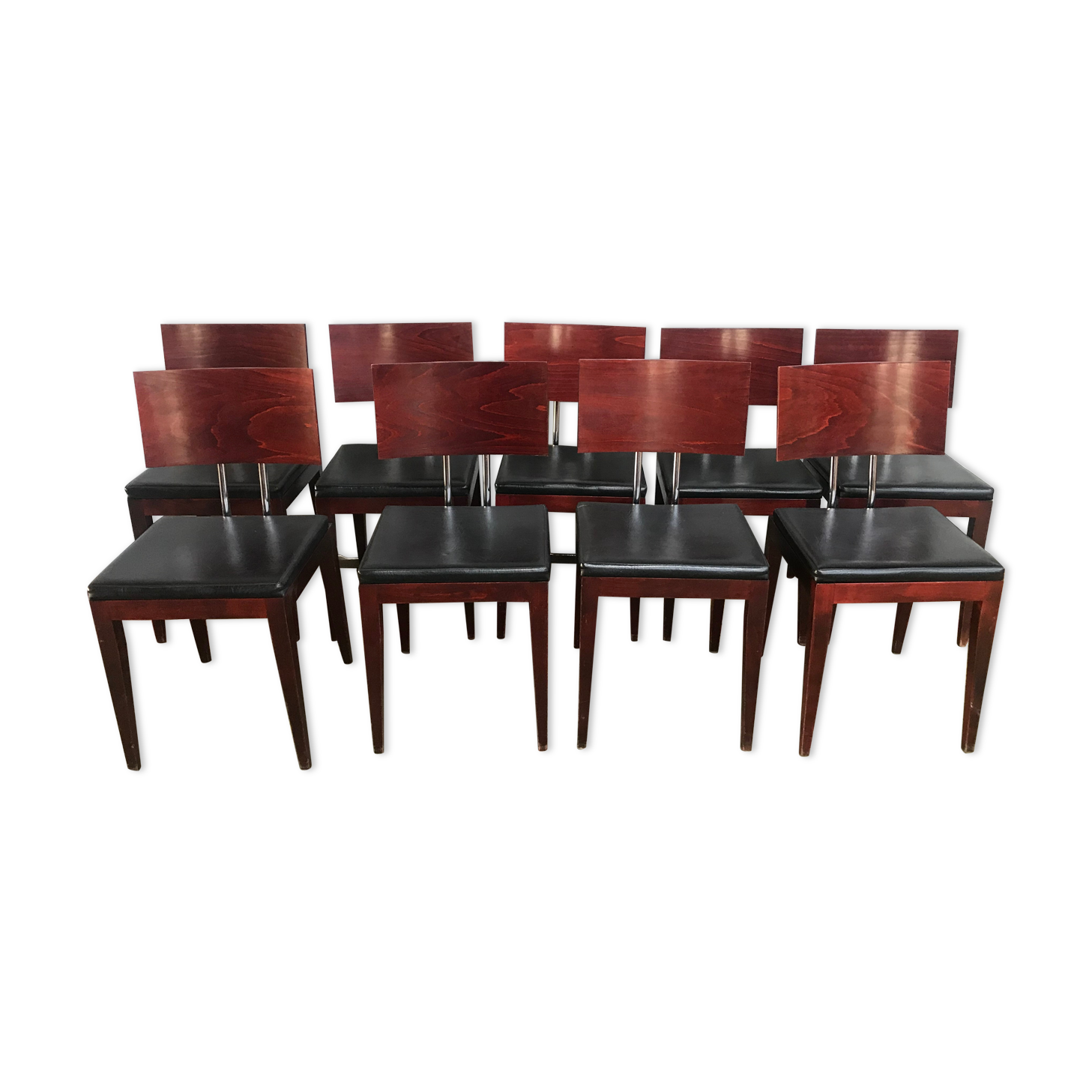 Suite de 9 chaises skaï noir et chrome scandinave