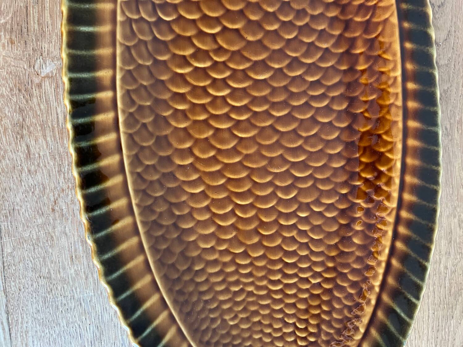 Sarreguemines fish barbotine dish 1970