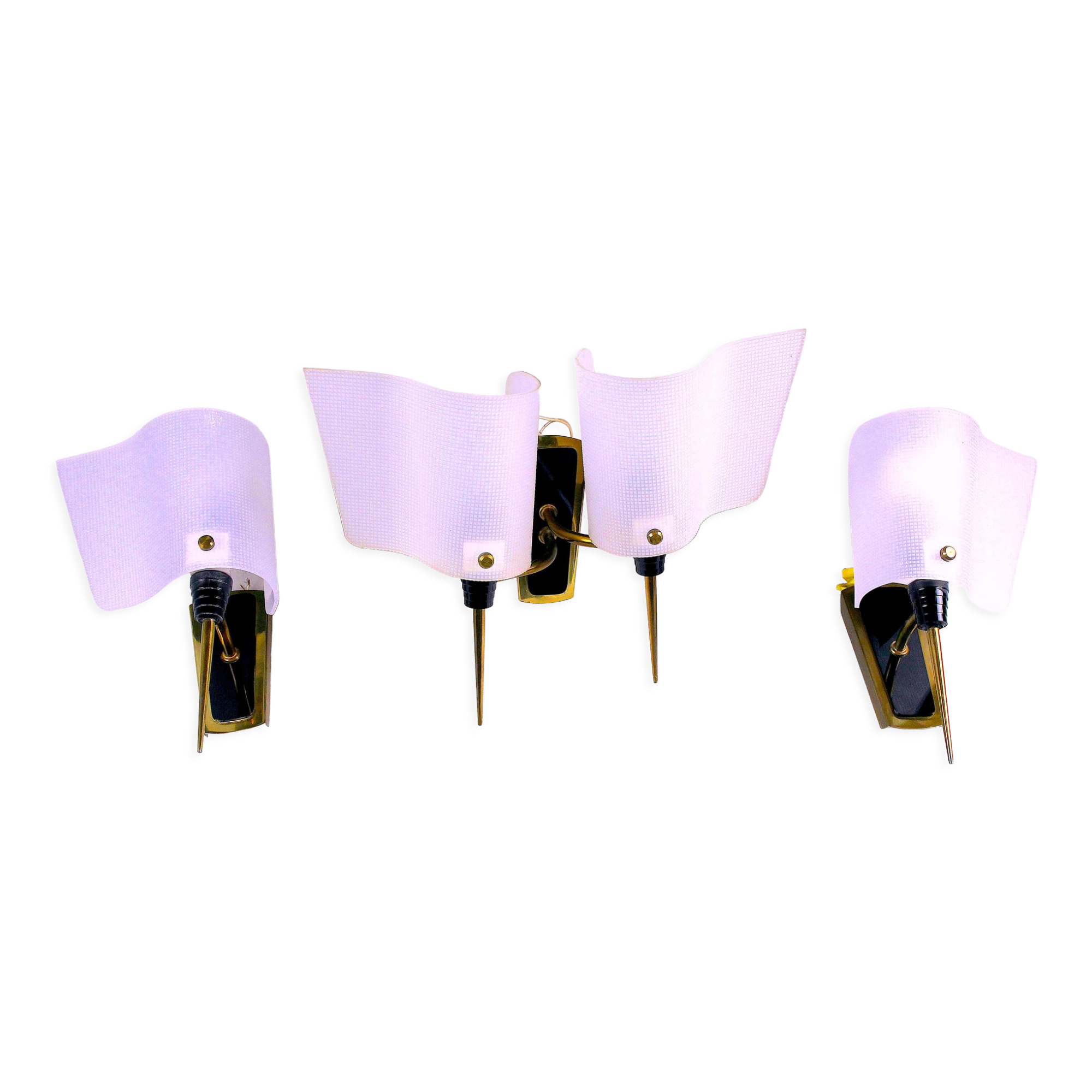 Set of brass, Perspex and metal wall lamps, France Mid-Century