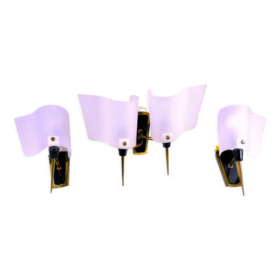 Ensemble d'appliques laiton perspex et metal France mid-century