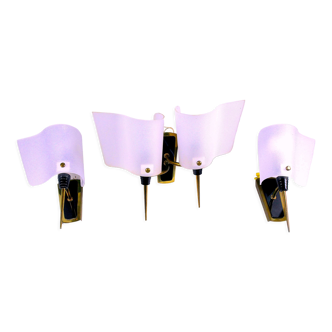Set of brass, Perspex and metal wall lamps, France Mid-Century