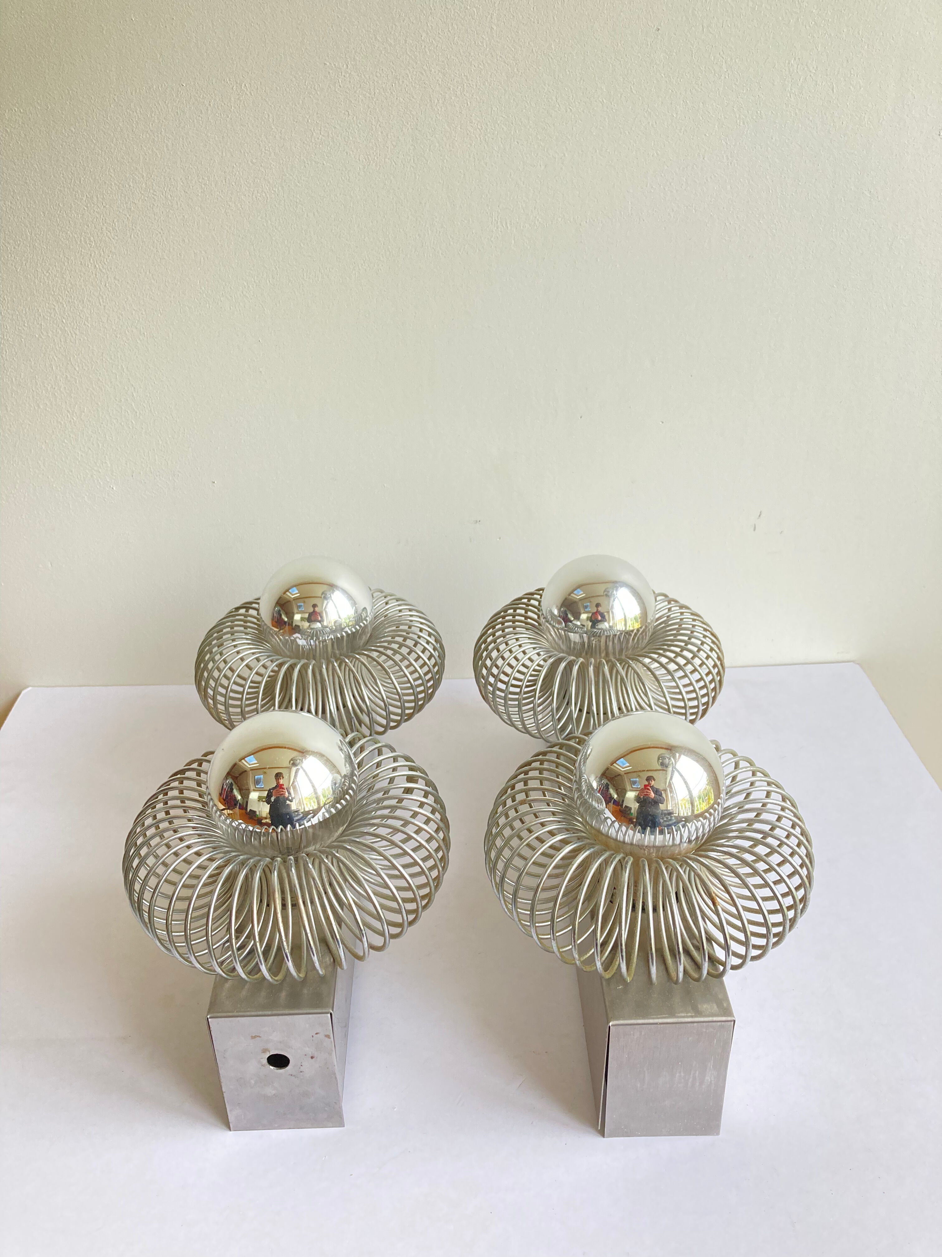 Vintage pair wall lamps spring lamp Andrea Lazzari design 70s Italy