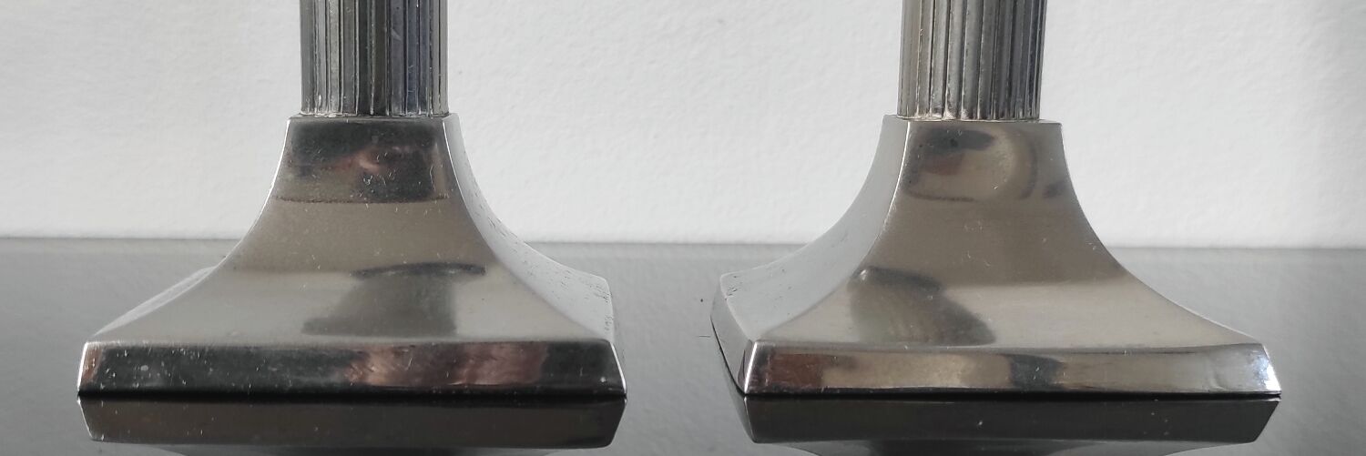 Pair of vintage silver column candlesticks
