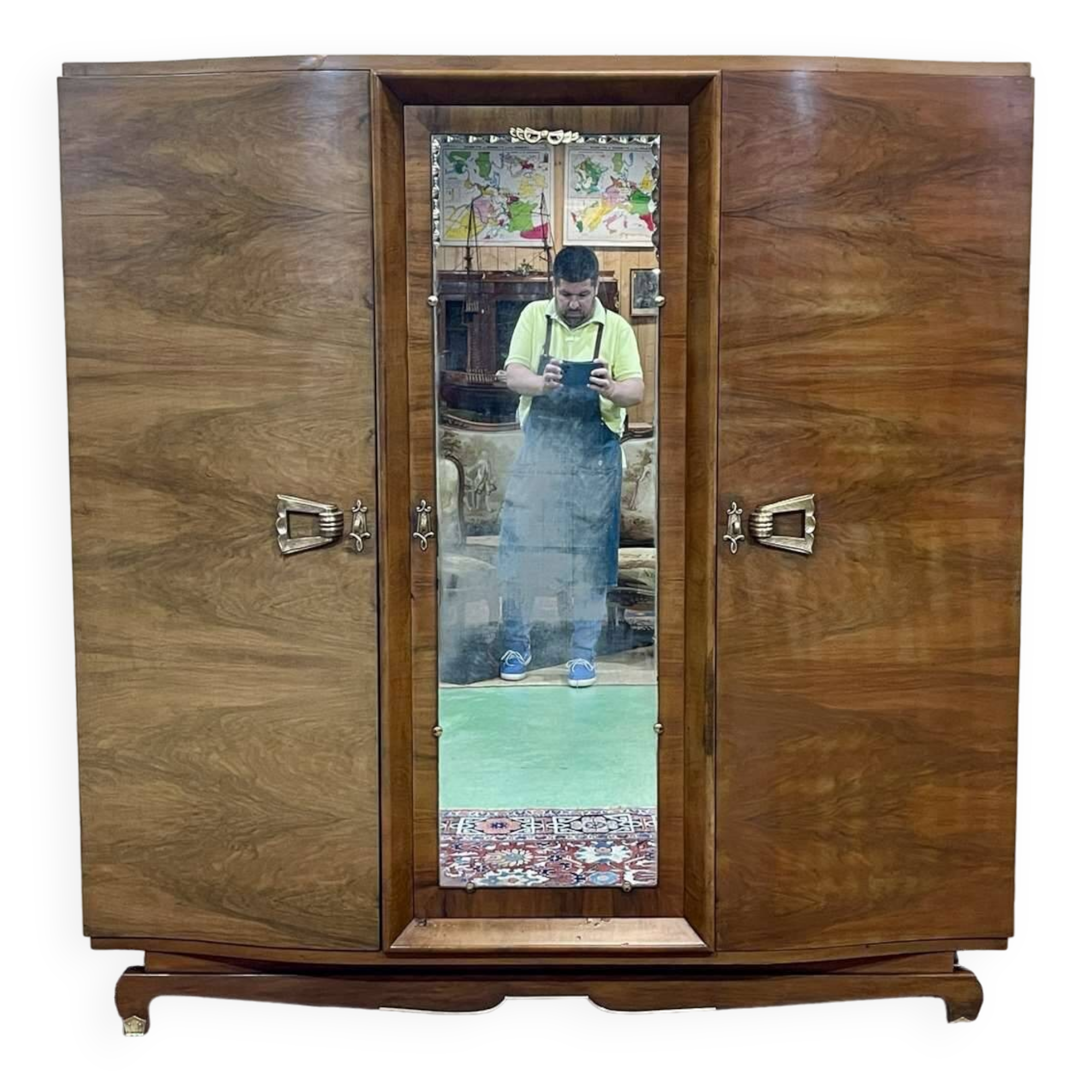 Art Deco 3-door walnut wardrobe - 1930s