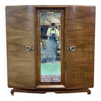 Art Deco 3-door walnut wardrobe - 1930s