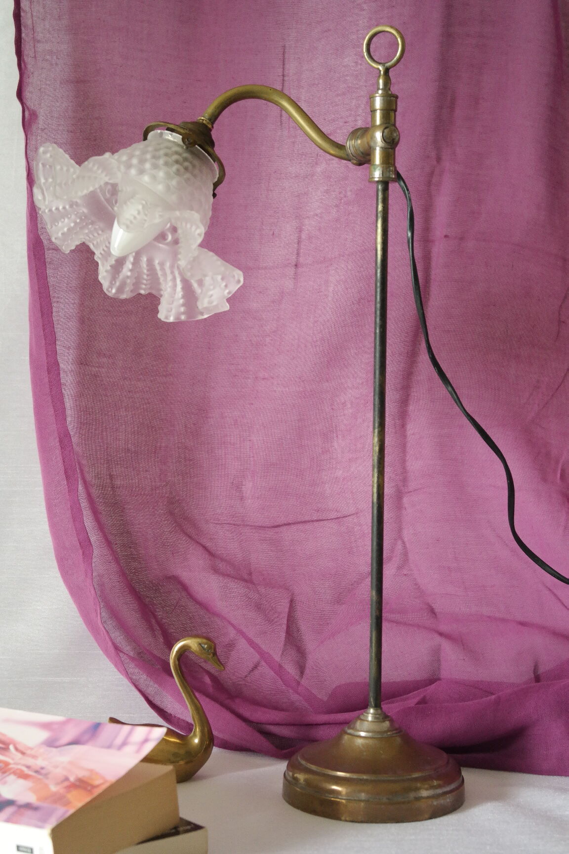 Lampe tulipe articulée art nouveau laiton
