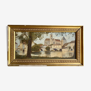 Tableau ancien , paysage à la rivière signé et daté 1946