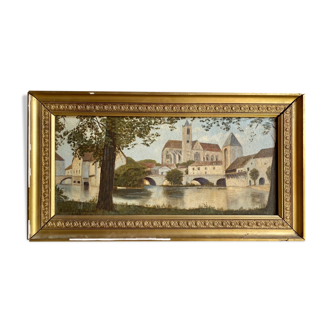 Tableau ancien , paysage à la rivière signé et daté 1946