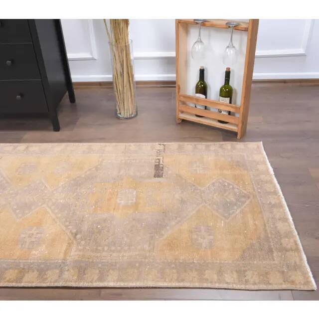 Vintage Turkish Oushak Handmade Wool Cotton Orange Runner Rug 97x327