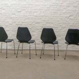 Set of Four Vintage Kitchen Chairs, Night Blue Leatherette with Chrome. 60s