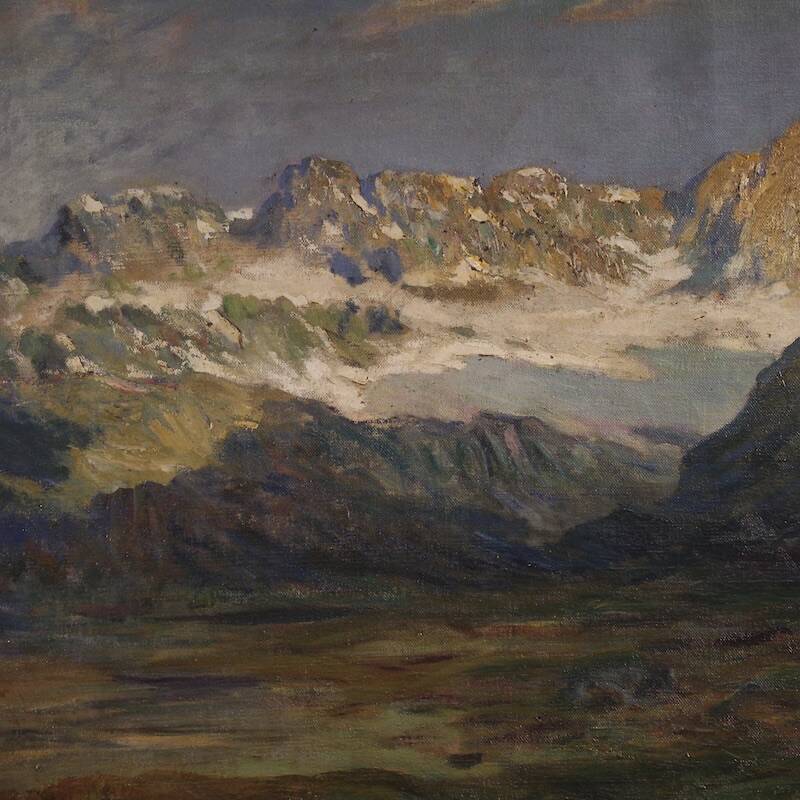 Antique Italian signed mountain landscape painting from 19th century