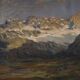Antique Italian signed mountain landscape painting from 19th century