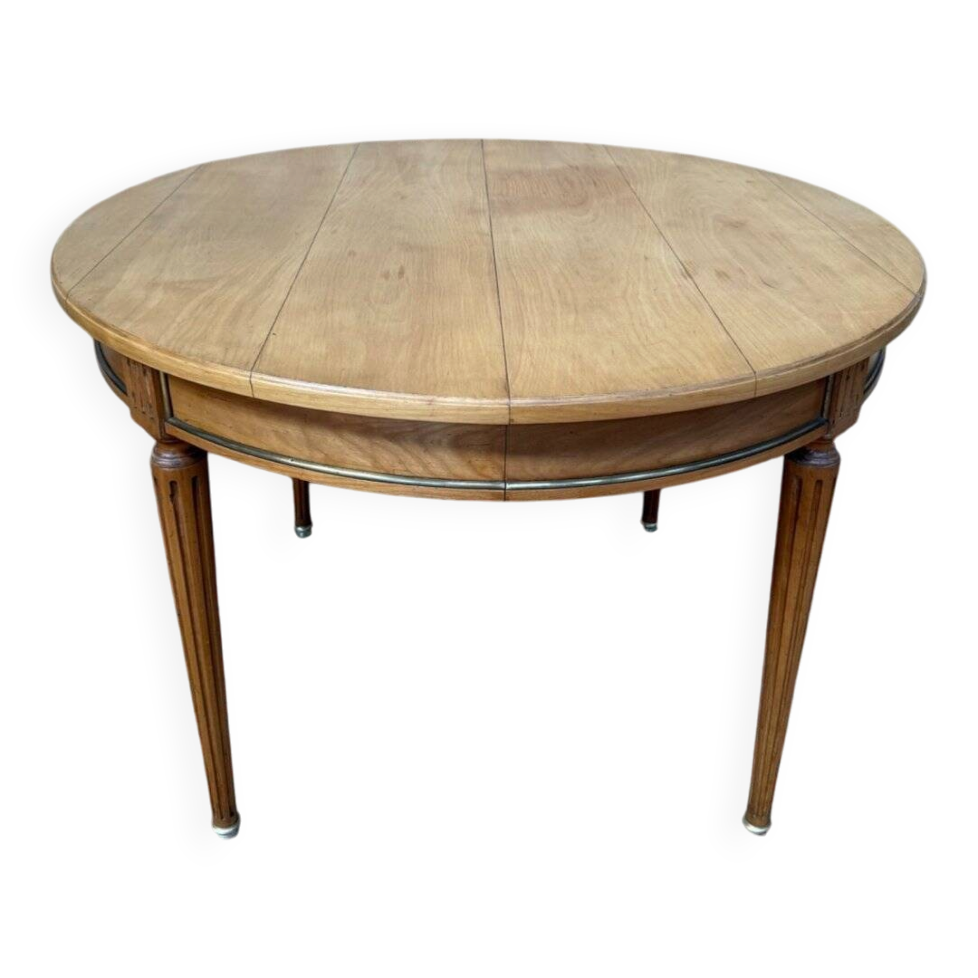 Extendable round table Louis XVI style solid cherry wood brass feet