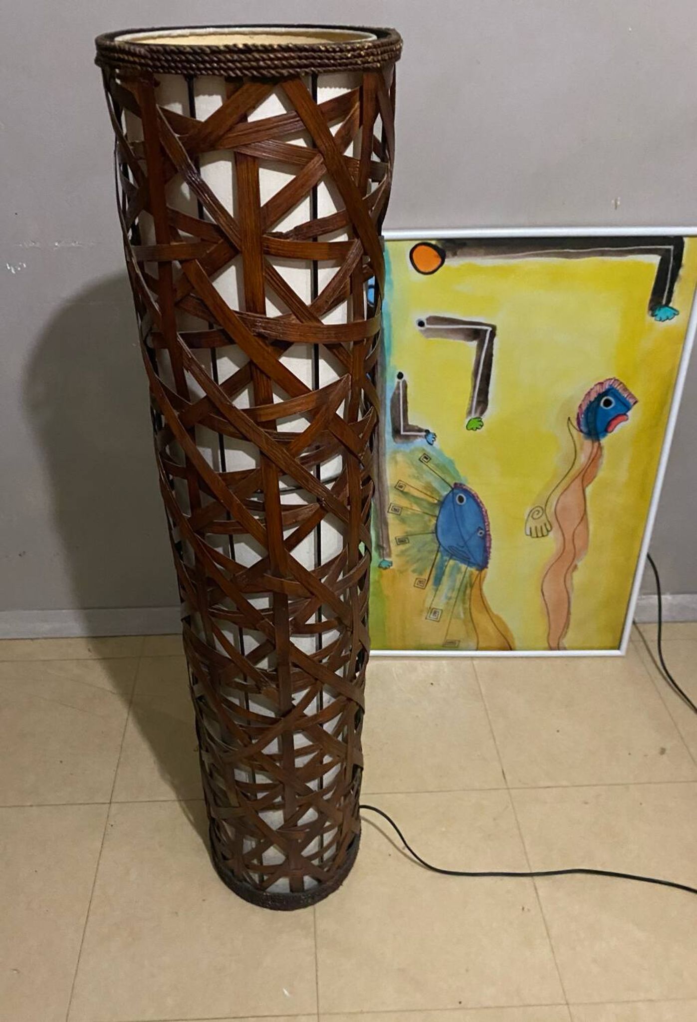 Lampadaire en rotin bambou vintage