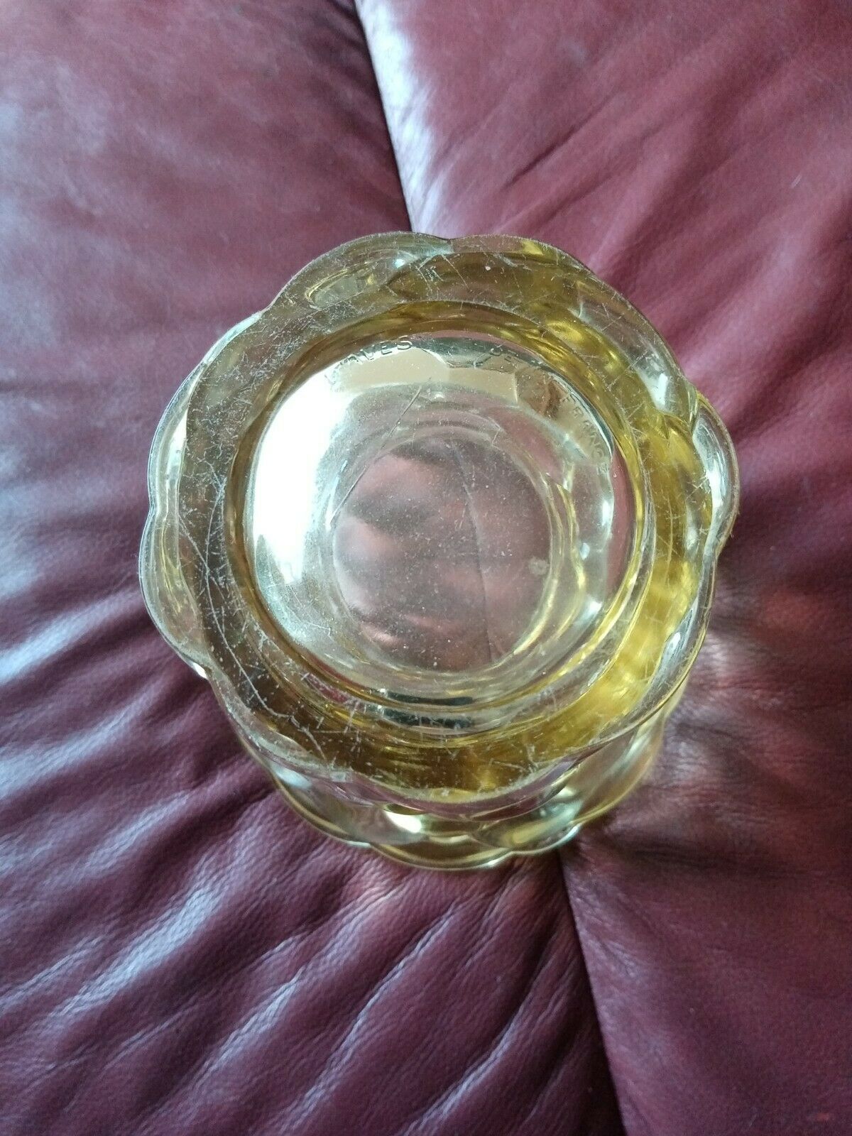 Yellow glass vase 18 cm high signed P. From avesn France