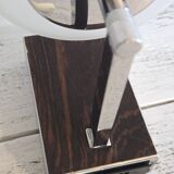 Pair of vintage wall lights in chrome-plated metal, glass and wood shades - design