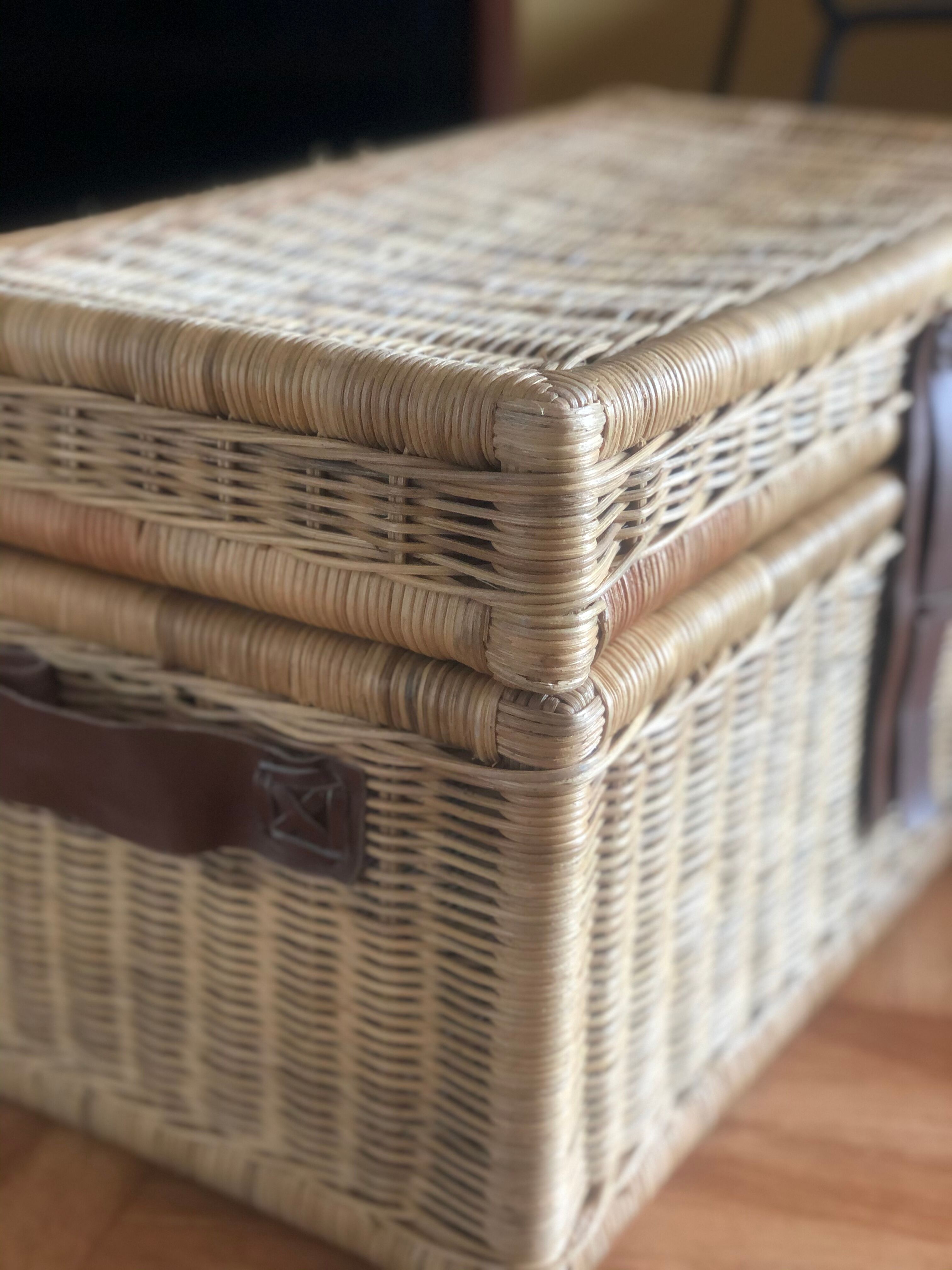 Rattan and leather trunk