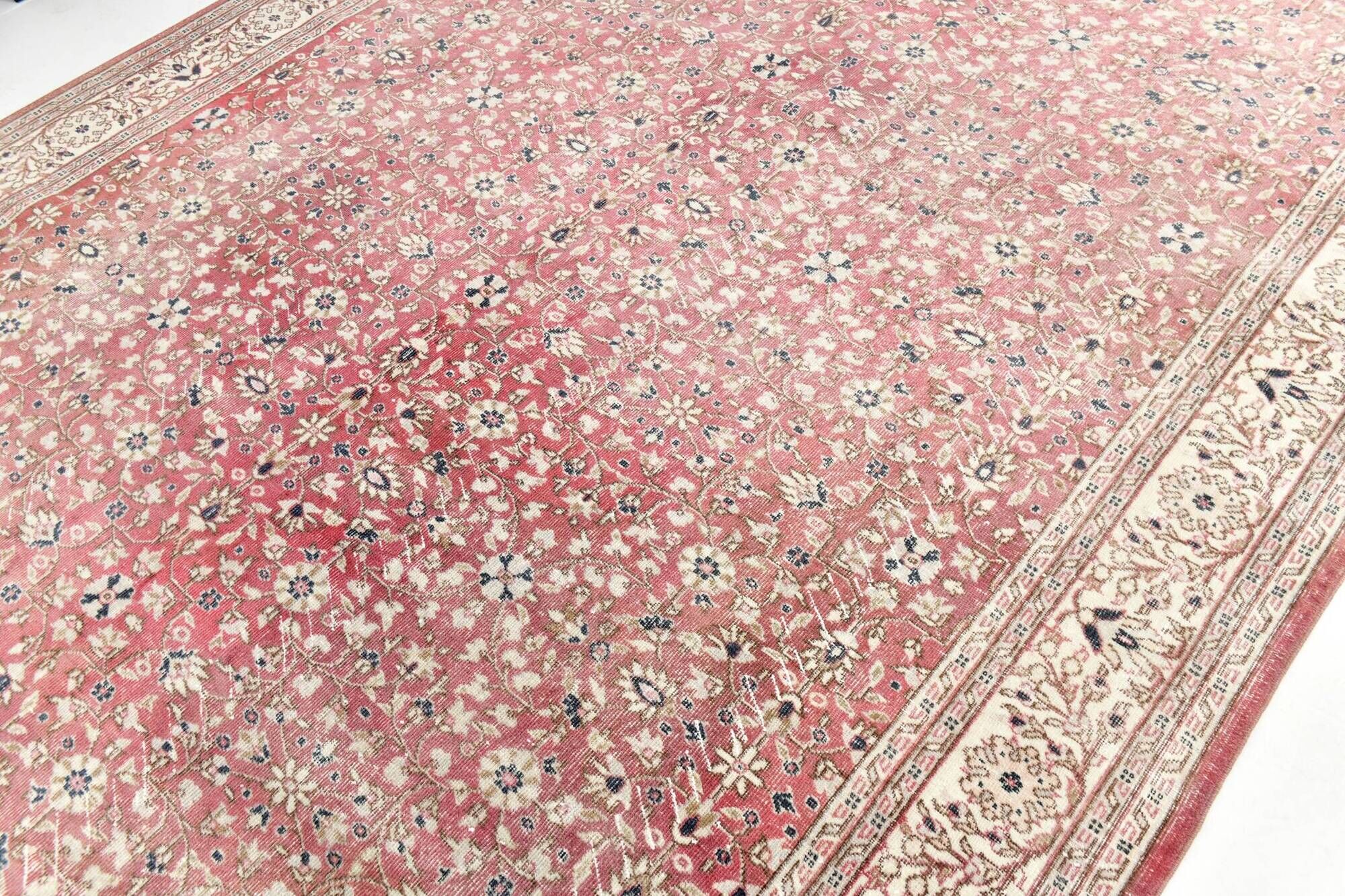 Red & Navy Blue Floral Vintage Persian Rug