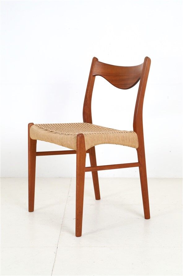 Ensemble de 6 chaises Glyngøre / Arne Wahl Iversen “GS 60” / teck / corde à papier / années 1960 / années 1970