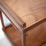 Wooden service with wheels, rolling trolley, rolling bar, wooden lounge furniture, vintage