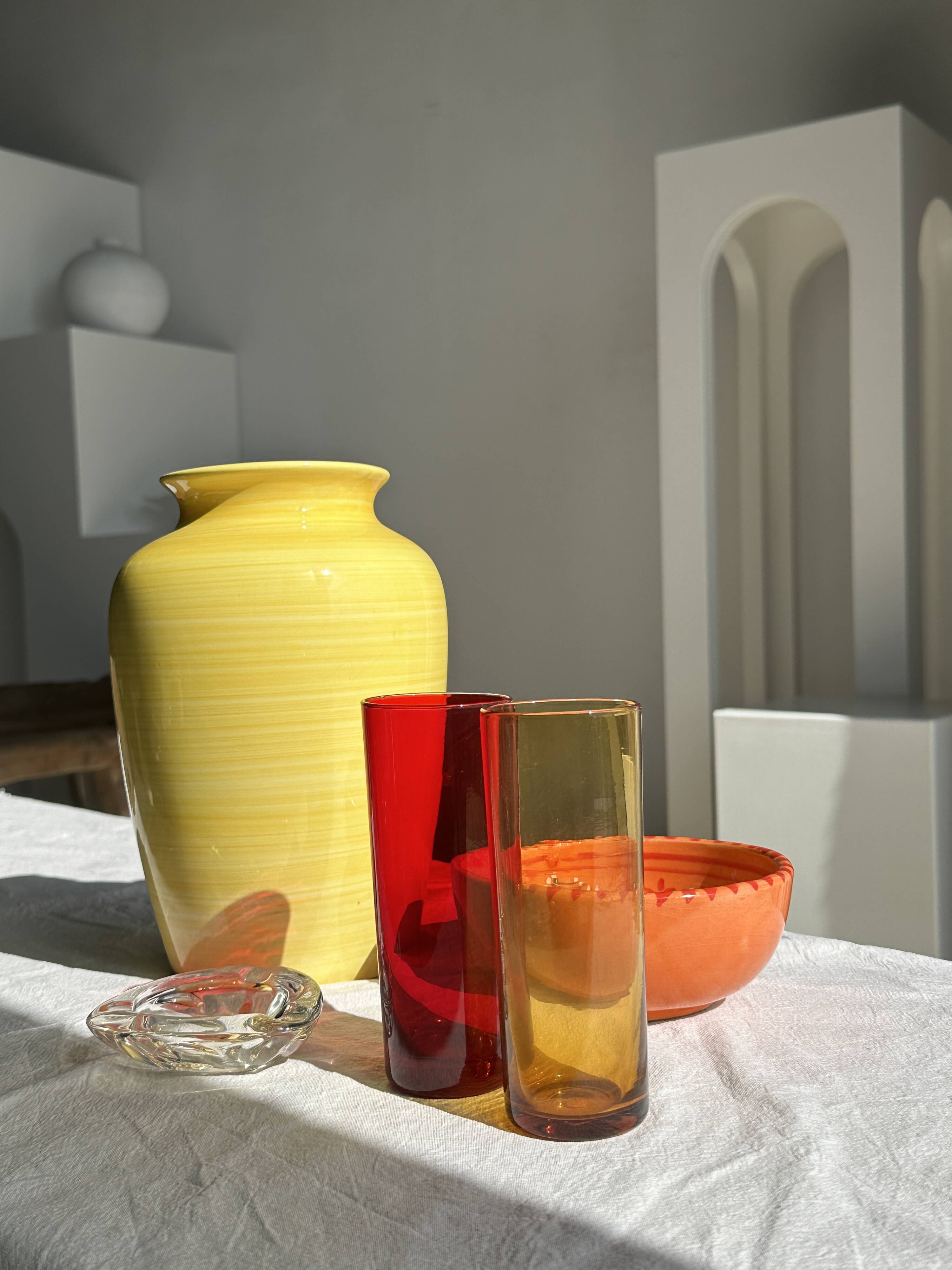 6 colored orangeade glasses