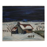 Paysage ancien maison dans la neige