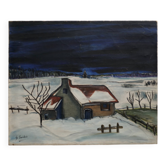 Old house landscape in the snow