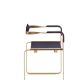 Armchair, aged brass and navy blue leather, contemporary style.