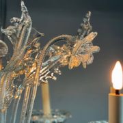 Venetian chandelier in colorless Murano glass, 6 light arms, circa 1940