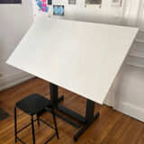 Drawing table with industrial stool