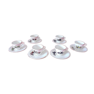 Lot 6 coffee cups and undercups Digoin Patterns vintage cars